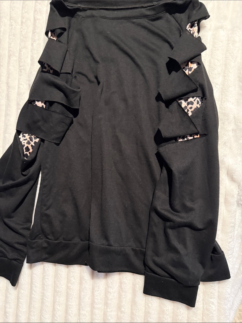 Black Women's Cutout Sleeve Top with Leopard Accent